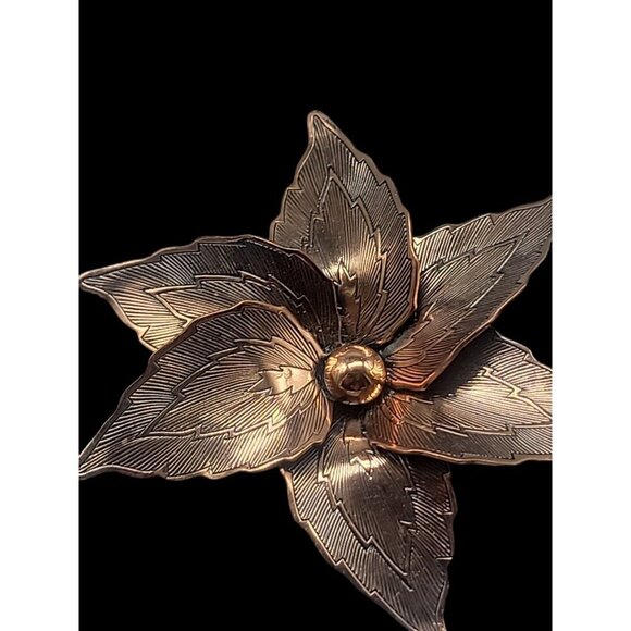 Copper Layered Flower Leaf Brooch Pin Vintage Textured Design - Picture 1 of 9